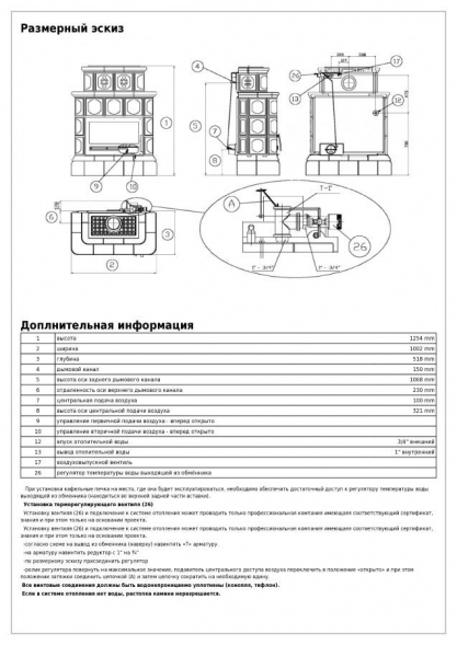 Печь ABX KARELIE, с кафельным цоколем, с теплообменником